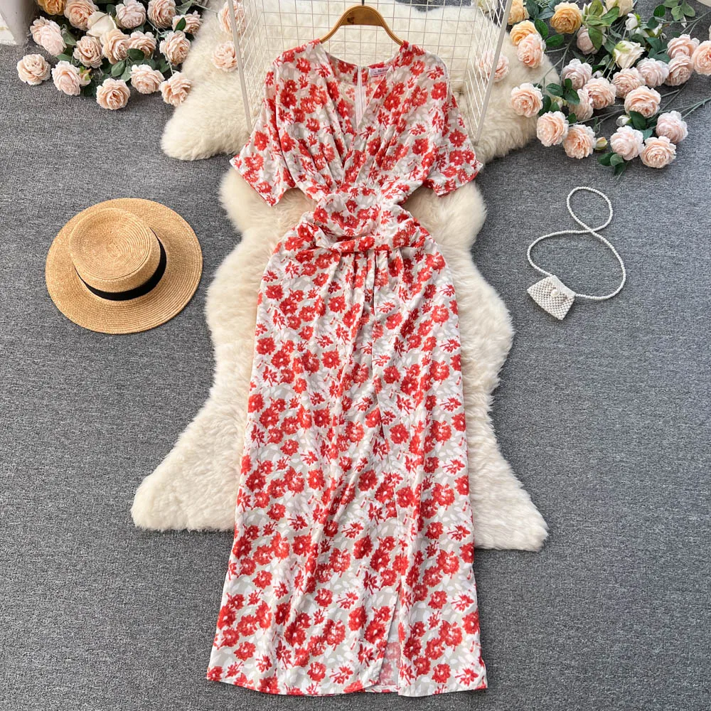 

Summer Women Floral Print Long Dress Elegant High Waist Lady Parti Vestidos Para Mujer Dresses For Women 2023