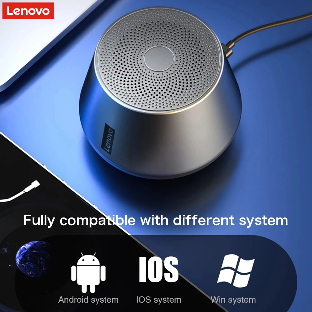 

Портативная беспроводная Bluetooth-Колонка Lenovo, беспроводной стерео-музыкальный проигрыватель с объемными басами и микрофоном, стерео-динамик
