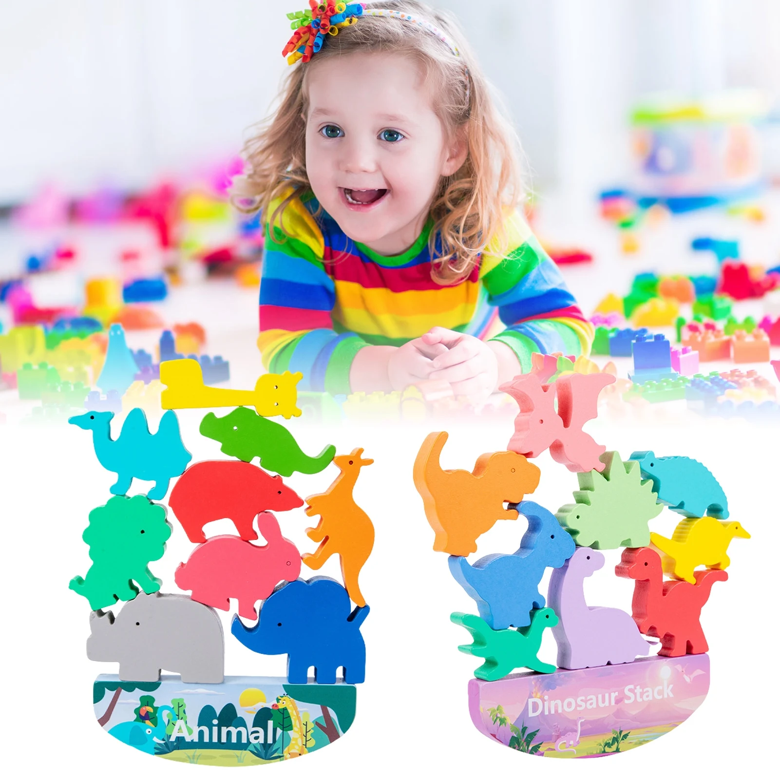 

Wood Dinosaur Stacking Toy For Kids Balancing Games Animals Bricks Puzzles Toys Wooden Stacking Game Toys Learning Toy Birthday