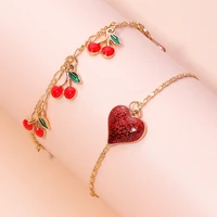 fashion heart charm red cherry gold chain bracelets for women gold color adjustable bracelet anklet jewelry party gifts