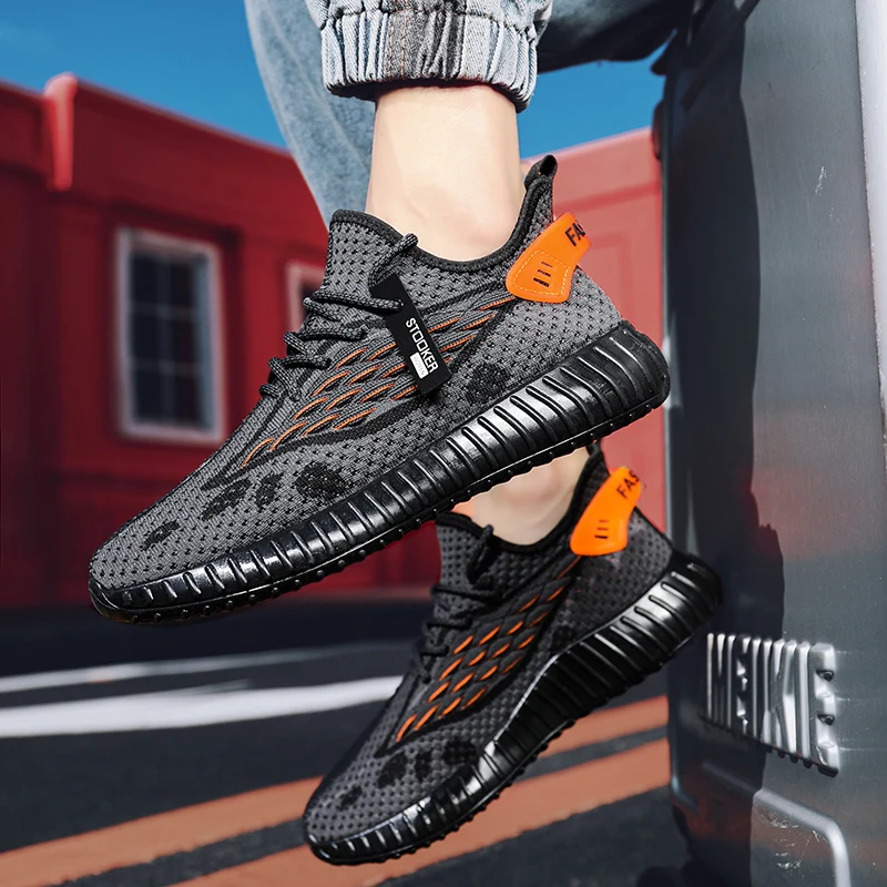 Abhoth Fly Weaving Running Shoes Fish Scales Breathable Male Sneakers Flat Lace-Up Men Shoes Outdoor Lightweight Sports Shoes