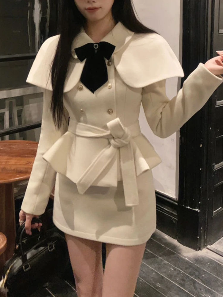 Осенне-зимнее винтажное элегантное женское пальто с бантом Y2k + повседневная