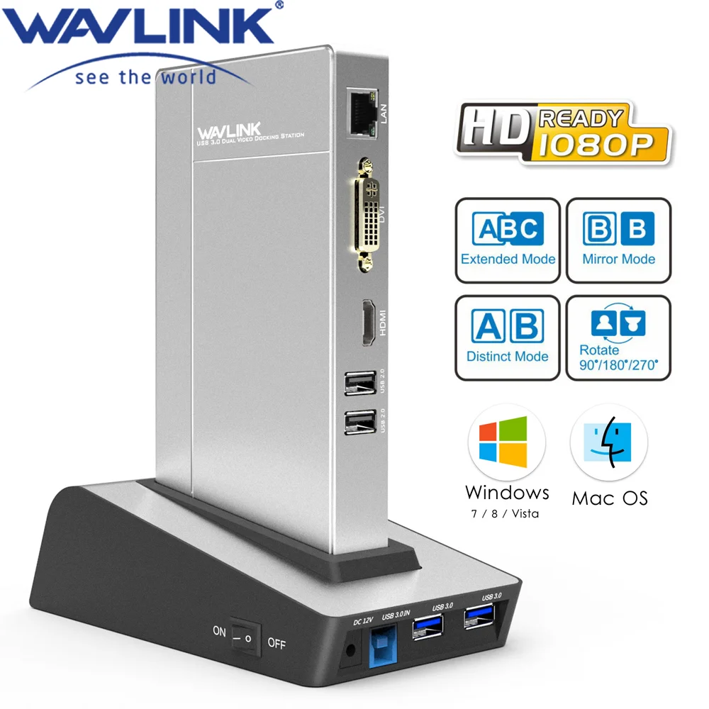 

Универсальная док-станция для ноутбуков, USB 3,0, двойное видео, поддержка HDMI/VGA/DVI к 2048X1152 Gigabit Ethernet к внешней графике