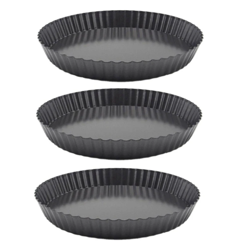 3PCS Non-Stick Removable Loose Bottom Quiche Tart Pan Round Pie Pizza With Base |