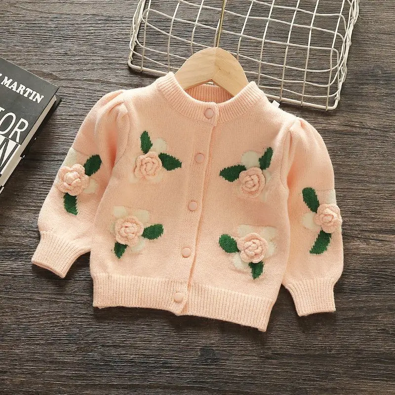 

Весенняя и детская одежда для девочек, новинка 2023, Детское пальто для девочек, вязаный свитер на весну и осень, кардиган, детская одежда