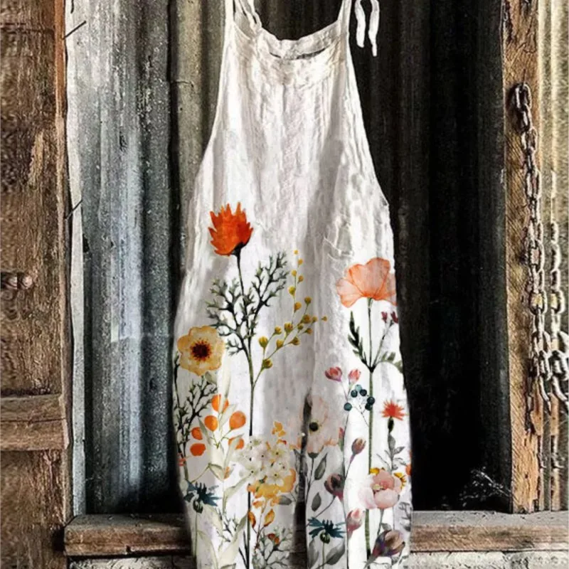 

Комбинезон женский с принтом, хлопковый Пляжный ромпер на бретельках, в стиле ретро, с принтом конопли, элегантный, на лето