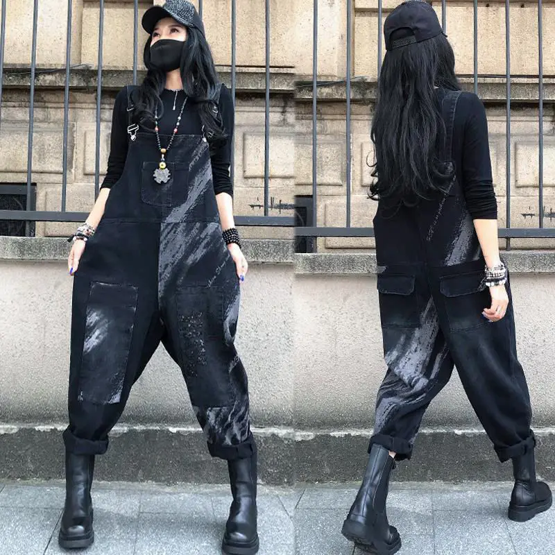 

Комбинезон джинсовый без рукавов, с широкими штанинами, X117