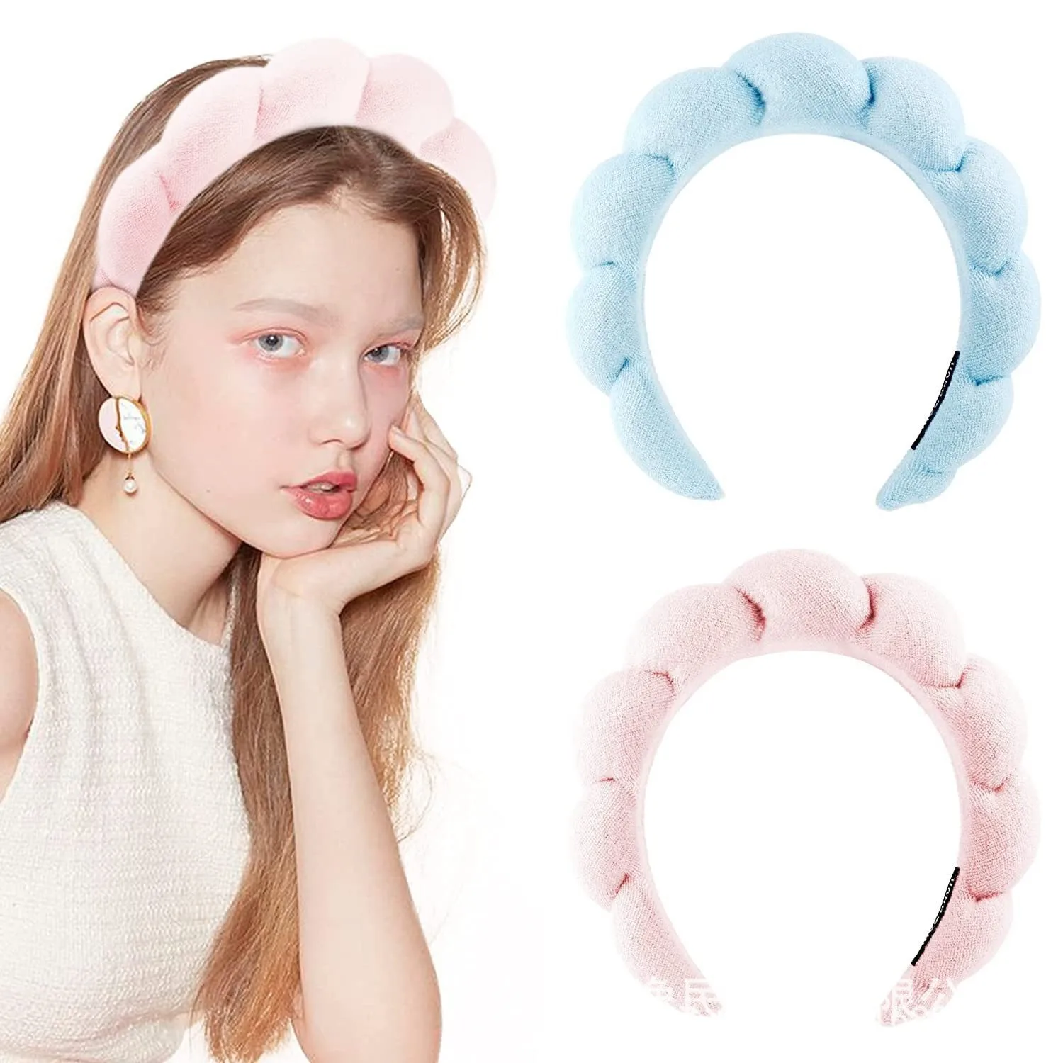 

Women Headband Sponge Spa Face Wash Wristband Makeup Removal Shower Yoga Puffy Padded Soft Hair Accessories Skincare Head Band