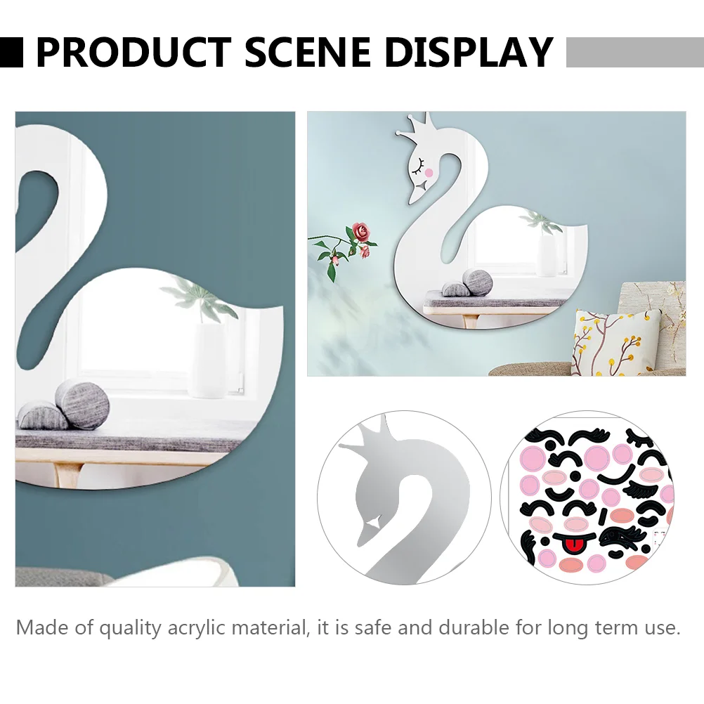 

Wall Mirror Swan Sticker Acrylic Decals Stickers Decal Decor Diy Decoration Effect Nursery Animal Clings Mirrors Adhesive Window
