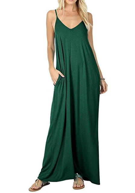 

Summer backless sleeveless v-neck loose spaghetti strap maxi dresses for women 2022 black green khaki purple casual clothes