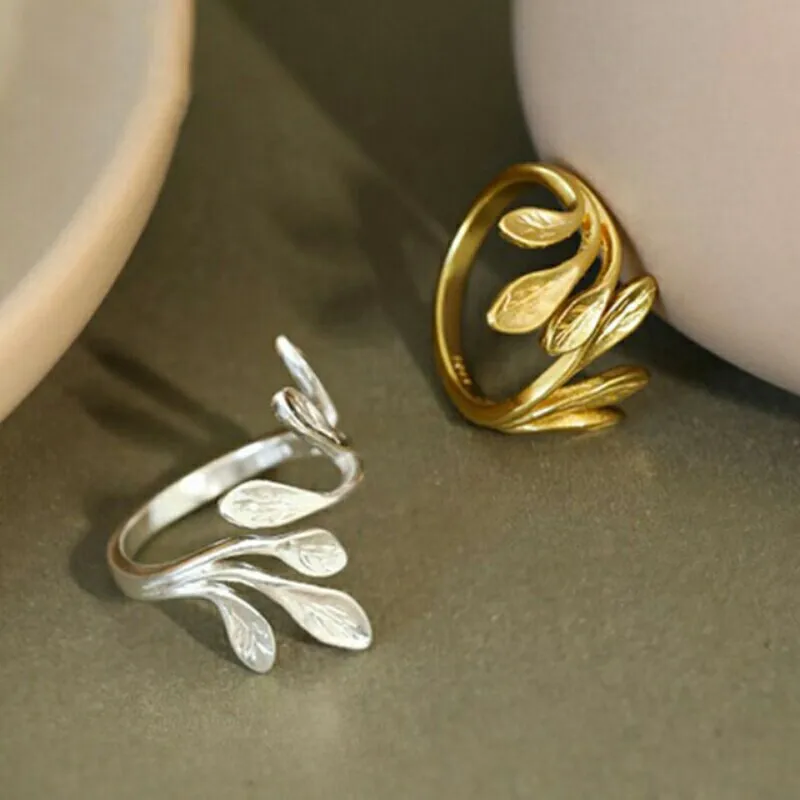 

925 Sterling Silver Korean Fashion INS Olive Leaf Rings Female Minimalist Trend Unique Design Adjustable Ring Handmade Jewelry