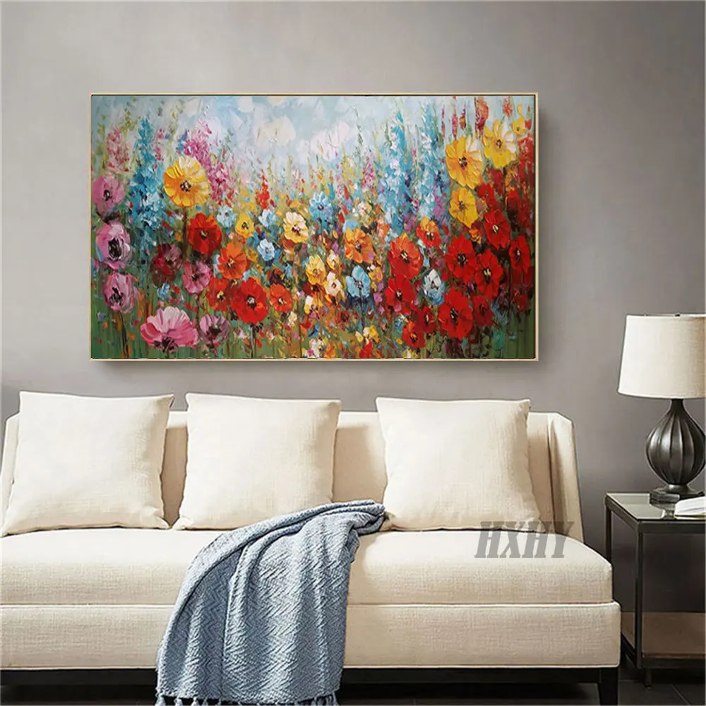 

100% Ручная роспись современный садовый пейзаж картина маслом на холсте нож дикий цветок Настенная картина Декор комната красочные картины