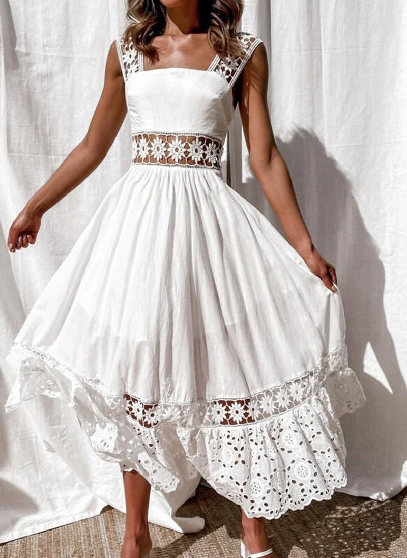 

Летние женские платья, винтажное кружевное лоскутное ажурное длинное платье макси, женское Привлекательное платье