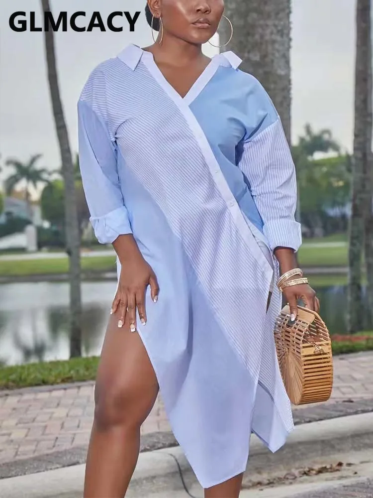

Женская Асимметричная блузка в полоску, длинная рубашка с длинным рукавом