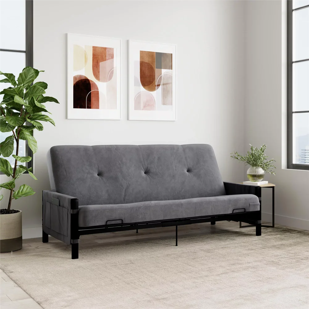 

Fairview Metal Storage Futon Frame with 6” Full Size Futon Mattress, Gray Living Room Furniture Leather Sofa Sofa Chair