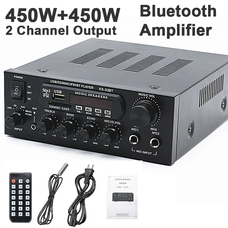 

Digital Bluetooth Amplifier 2 Channel Output Audio Speaker Power Amplifier Hifi Stereo Music Player Amplificador 12V 220V 110V