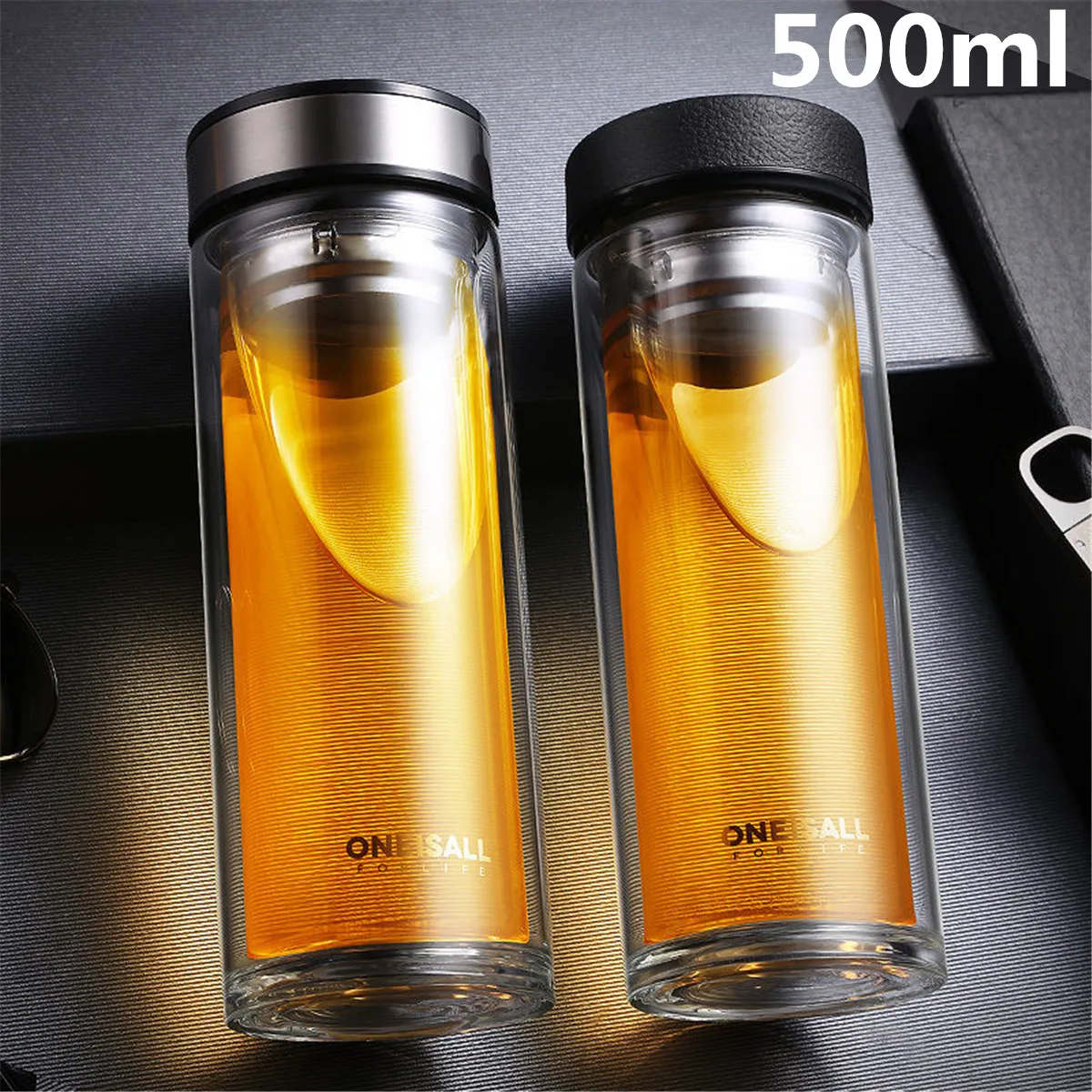 Двухслойная стеклянная бутылка для воды 500 мл термос чашка с фильтром заварки