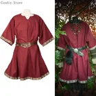 Средневековый костюм, рубашка с пиратским викингом, туника рыцаря воина для взрослых, кельтские топы с ларпом, футболки с коротким рукавом и V-образным вырезом, блузка для мужчин и женщин