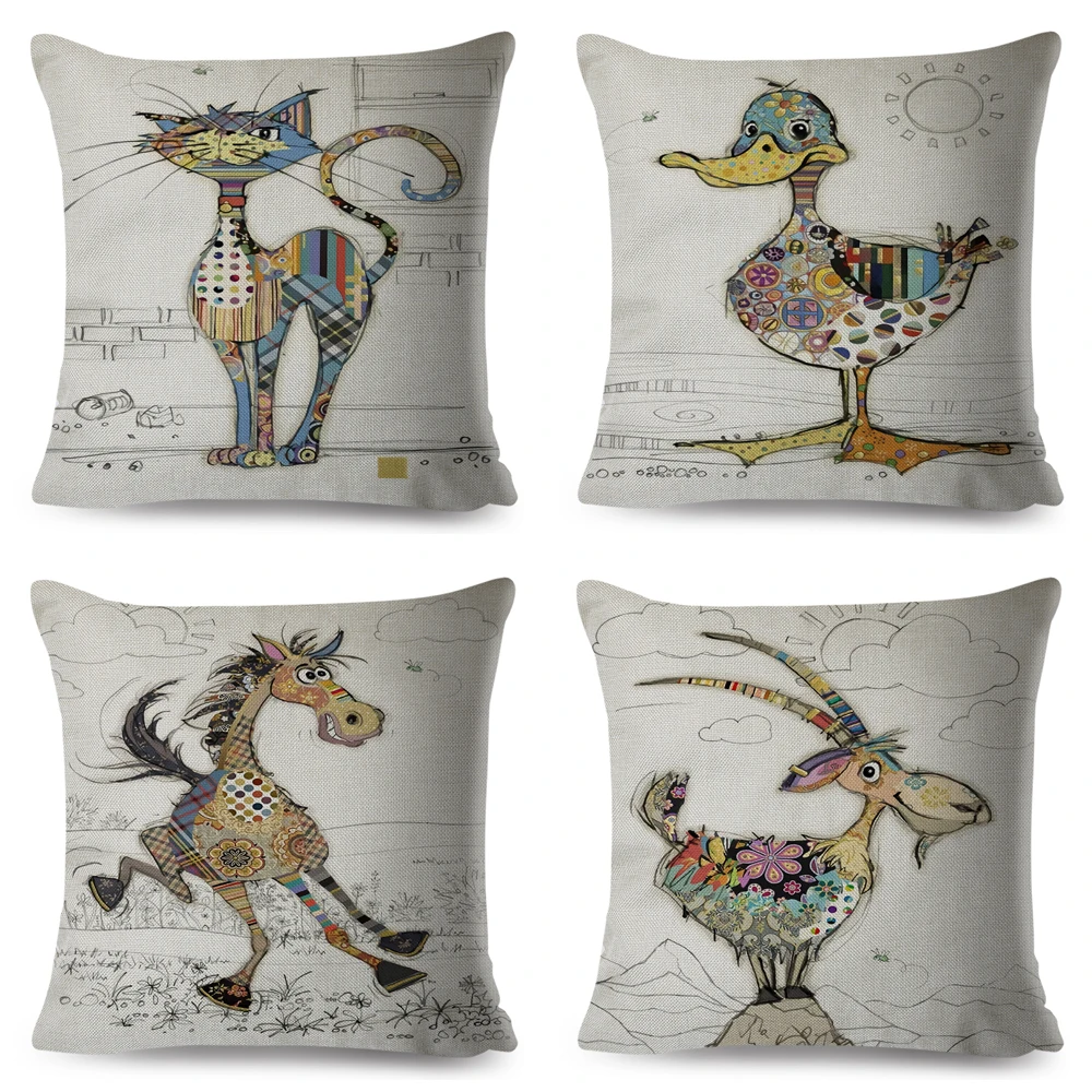 Наволочка в скандинавском стиле с изображением обезьяны собаки кошки кролика