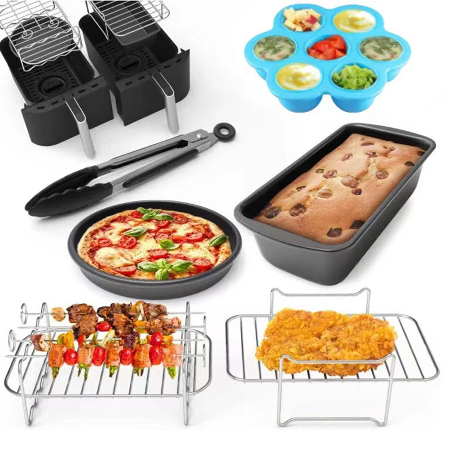 

Air Fryer Accessory Set BBQ Grill Pizza Pan Baking Mould Cake Tool For Double Pan Series