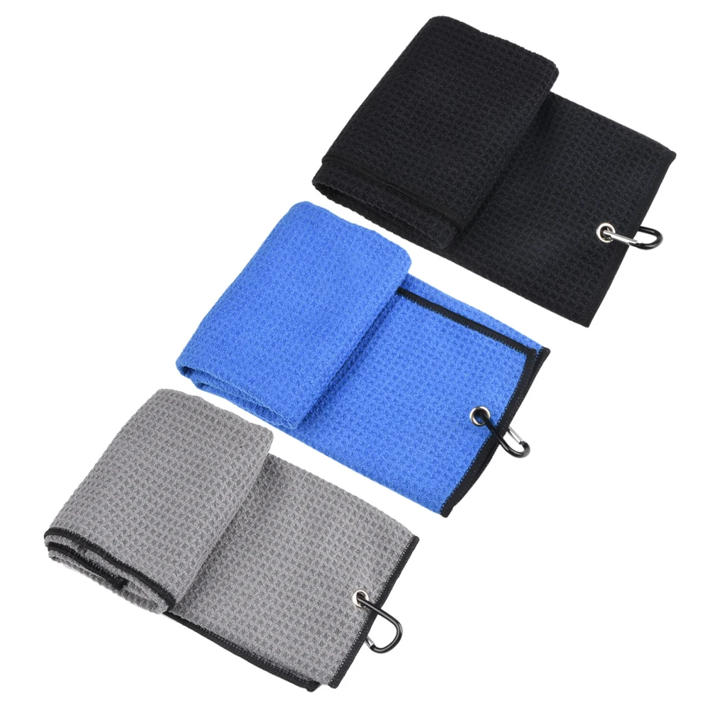 

1pc Golf Towel Waffle Pattern Cotton with Carabiner Sweat-absorbent Soft Towels 3 colors Microfiber Cleans Clubs Golf Towel