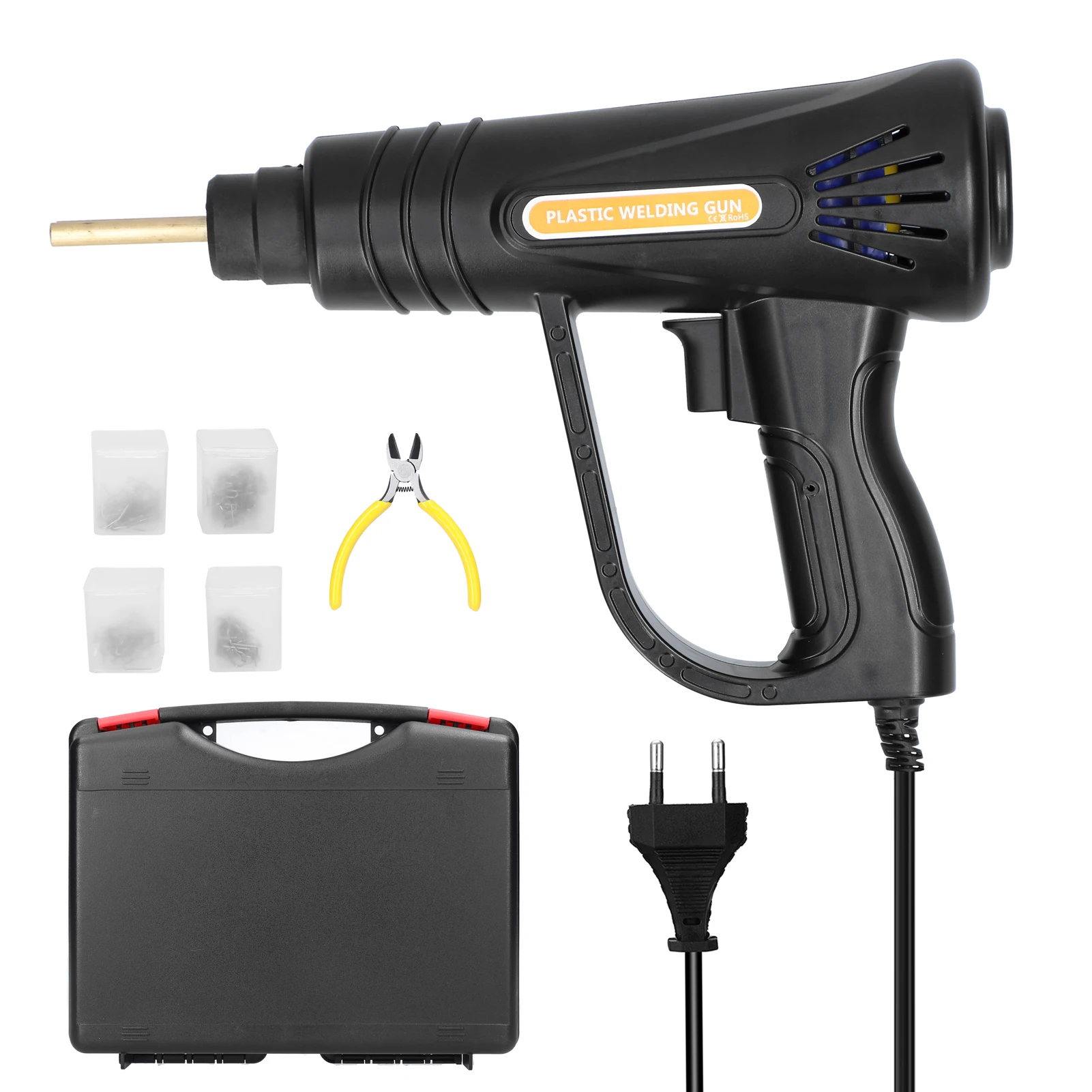 

70W Handheld Plastics Welding Machine Panel Crack Repairs Kit Thermal Cutting Hot Stapler Plastics Hole With 4 Boxs Staple