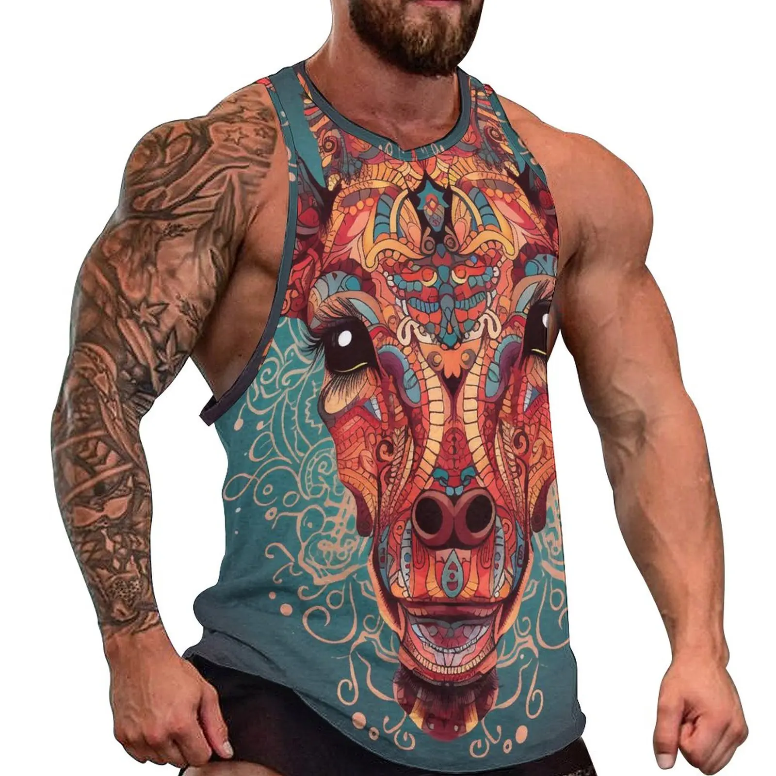 

Giraffe Tank Top Floral Mandala Animal Trendy Tops Daily Gym Males Graphic Sleeveless Shirts Large Size 4XL 5XL