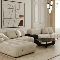 italian light luxury minimalist flannelette medieval ins net red creative nordic square pull buckle straight row modular sofa