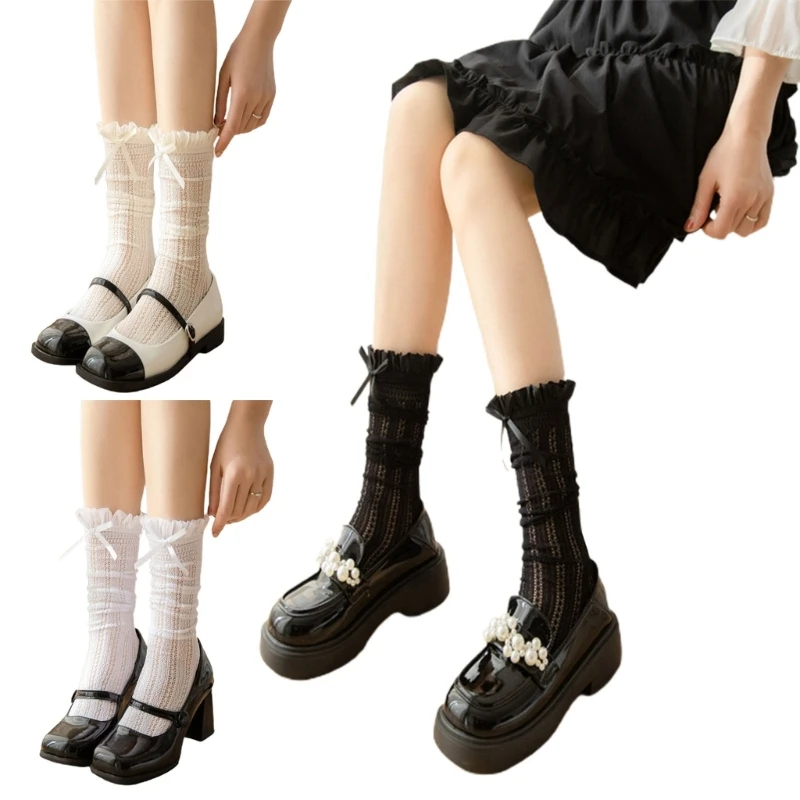 

Женские носки Симпатичные длинные носки Летние тонкие носки до середины икры Прозрачные кружевные чулки P8DB