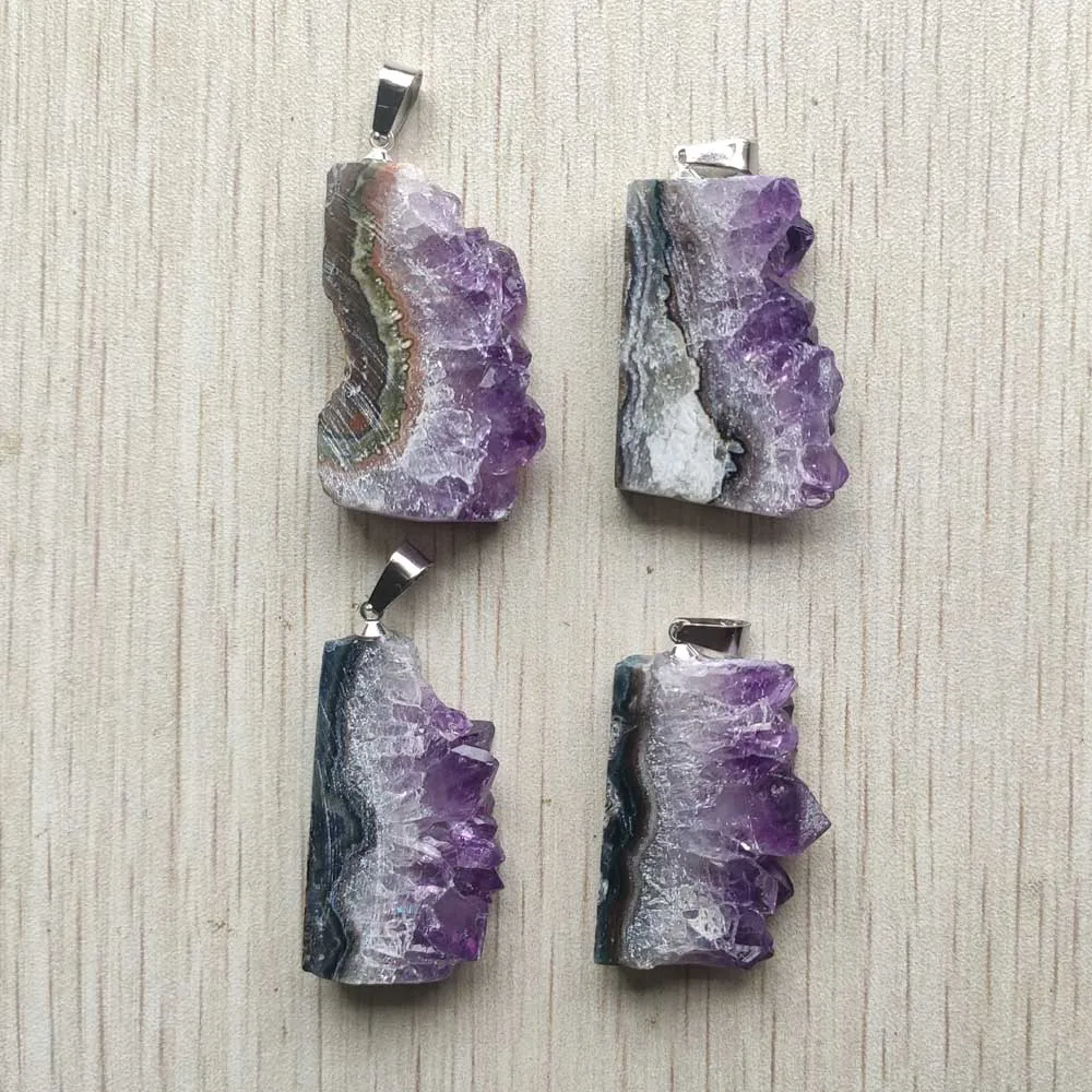 

Новые модные подвески из натурального камня аметиста в виде кусочка Друза прямоугольной формы для мужчин и женщин ювелирные изделия оптова...