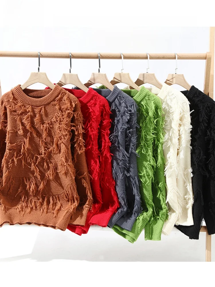 Zhenvis Trendy Brand Student Autumn and Winter Inner wear Design Sense Sweater round Neck American Knit Idle Sle Loose Men