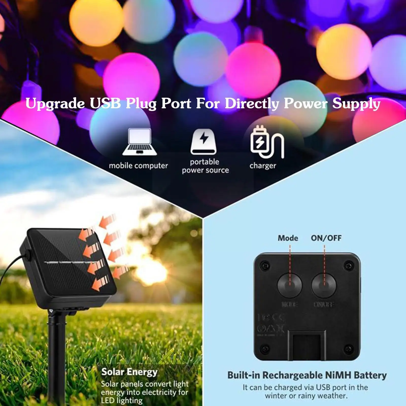 

Solar String Lights With 8 Modes Waterproof Frosted Outdoor Lights Camping Tent Garden Party Ball Atmosphere Decor E7v3
