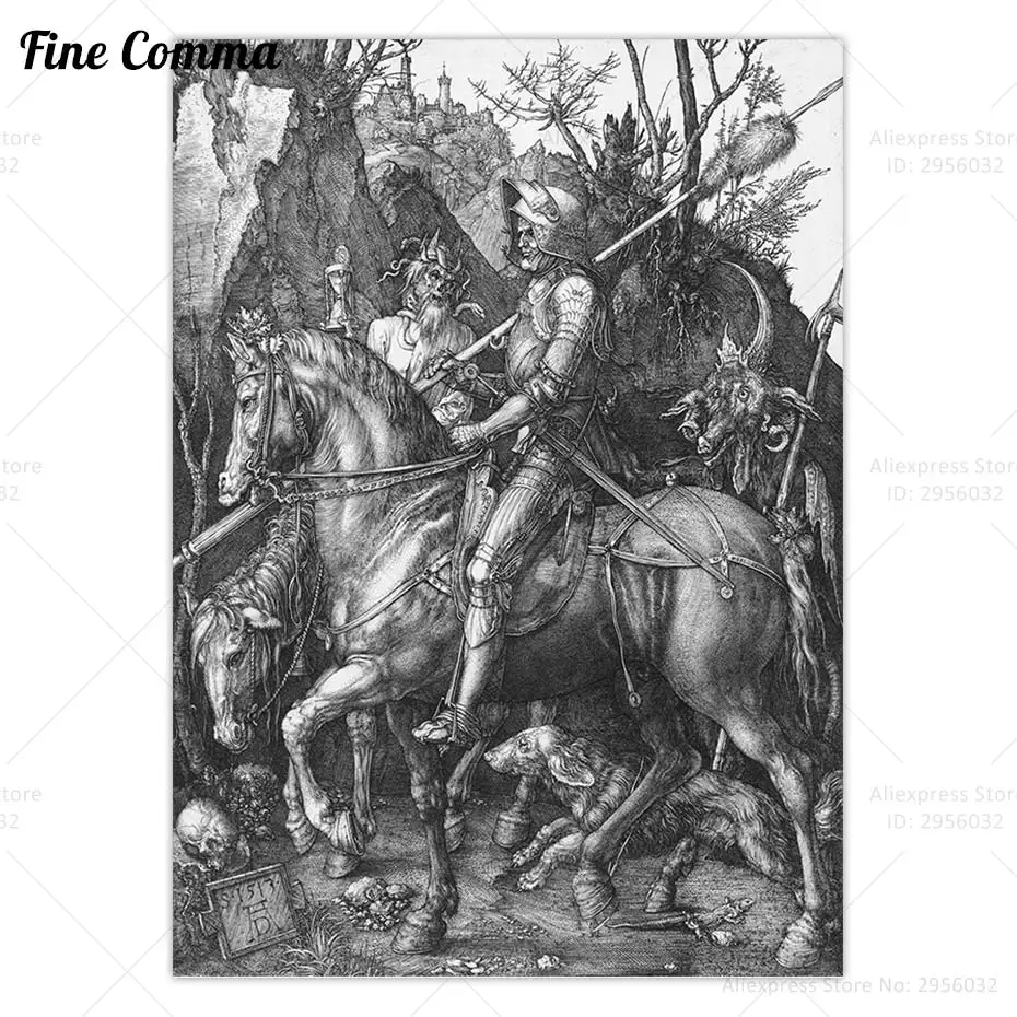 Винтажный плакат с изображением рыцаря смерти и дьявола Альбрехта долговечника, настенный художественный принт на холсте, Античная живопись, украшение для дома, подарок