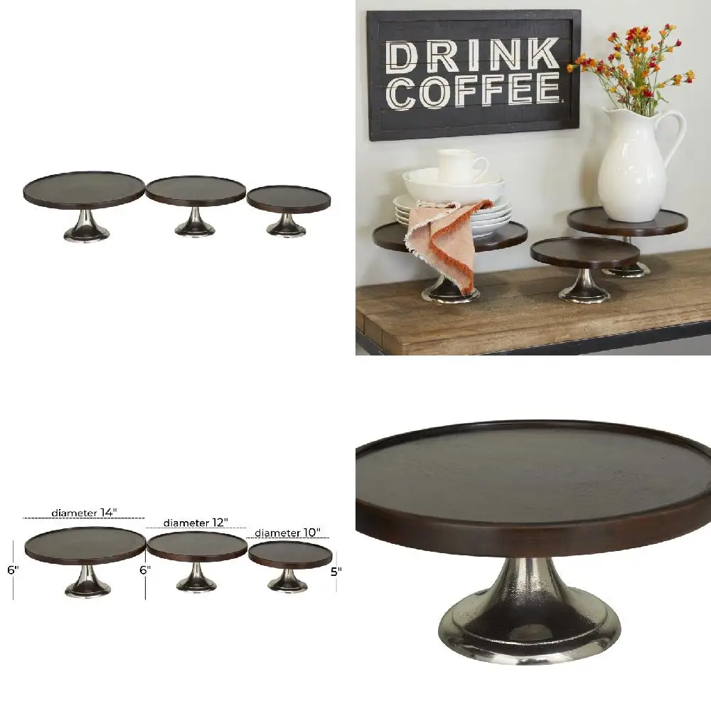 

Uniquely Stylish 12", 10" & 6" Dark Brown Wood Modern Cake Stand, 3 Piece Set