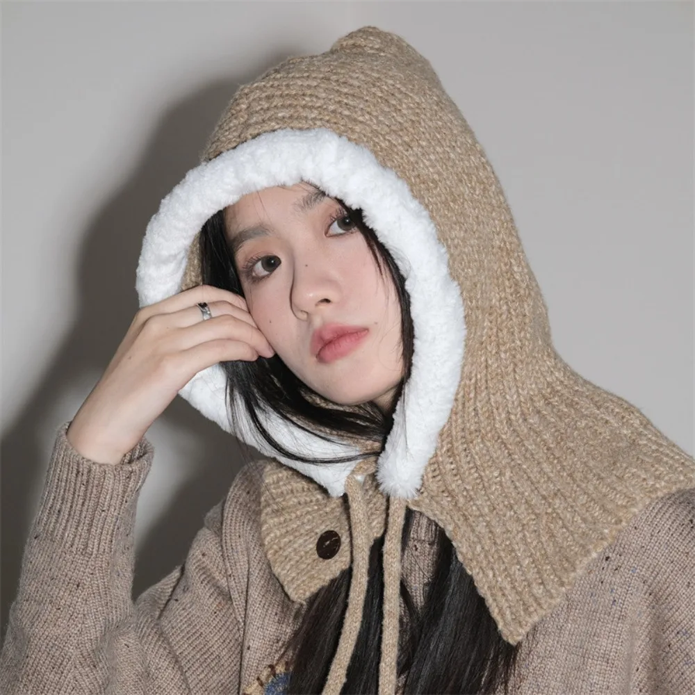 

Зимняя Балаклава, пуловер, вязаные шапки для мужчин и женщин, вязаные шапки с капюшоном, уличные теплые шапки на шнурке, цельный шарф, облегающие шапки, Кепка