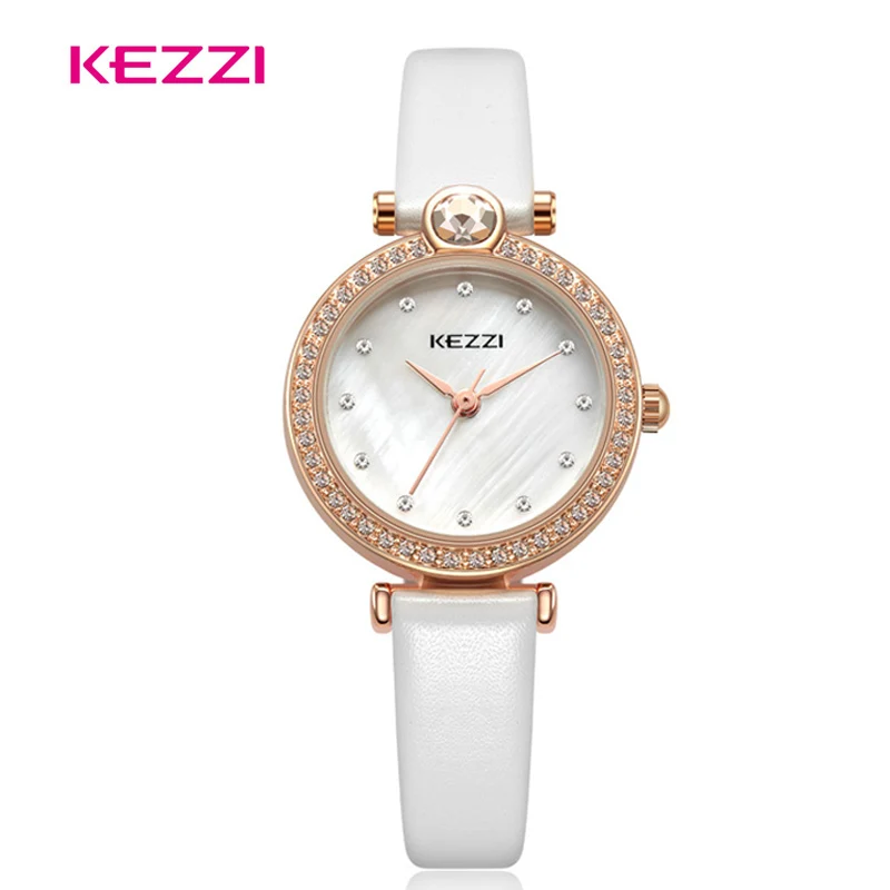 

KEZZI Luxury Rhinestone Watch Round Quartz Watches Casual Fashion Leather Watch Women Dress Wristwatch Relogio Femino