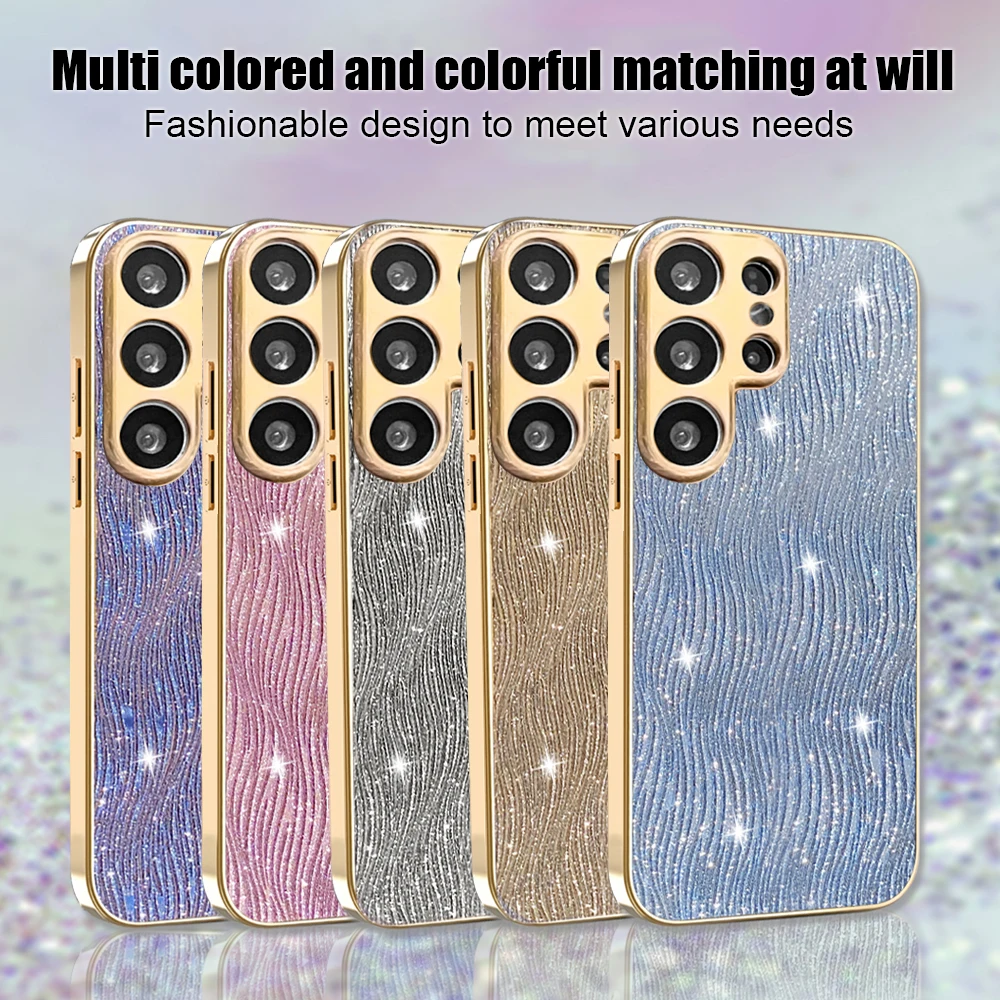 Фото Блестящий чехол с водной рябью для Samsung Galaxy S25 S24 S23 Ultra S25 Edge S25 Plus S24 FE S23FE, жесткий противоударный чехол с позолотой №2