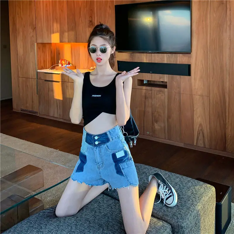 2023 Spring Summer Women Vinatge High Waist Jeans Shorts Female Sexy Hole Blue Denim Short New Casual All-Match Slim Jean Shorts