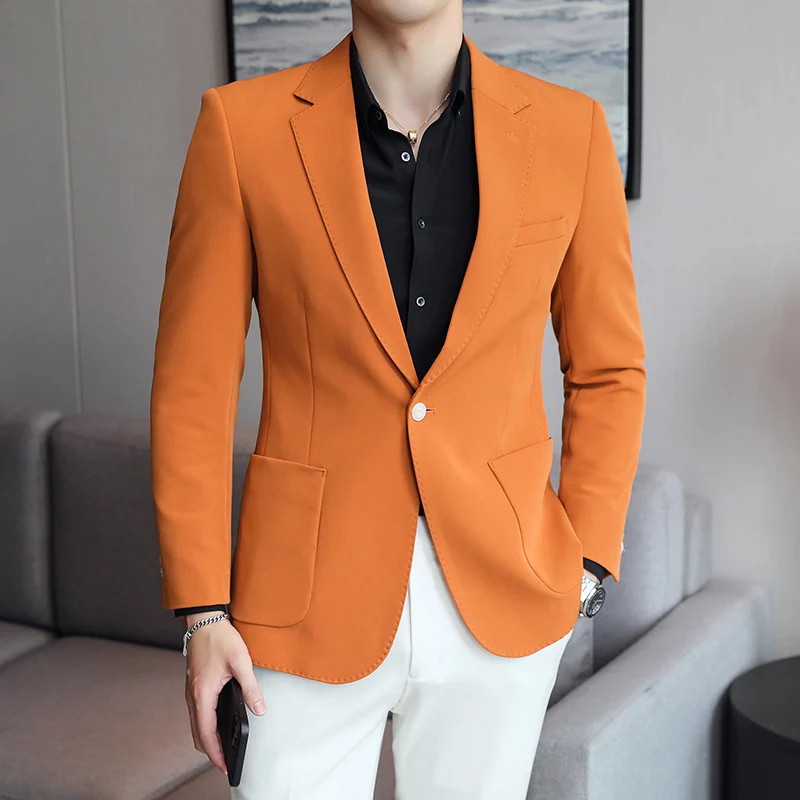 

2022 Spring New Orange Blazers For Men Slim Fit Groom Wedding Suit Jacket Classic 5XL Plus Size Mens Blazers Casual