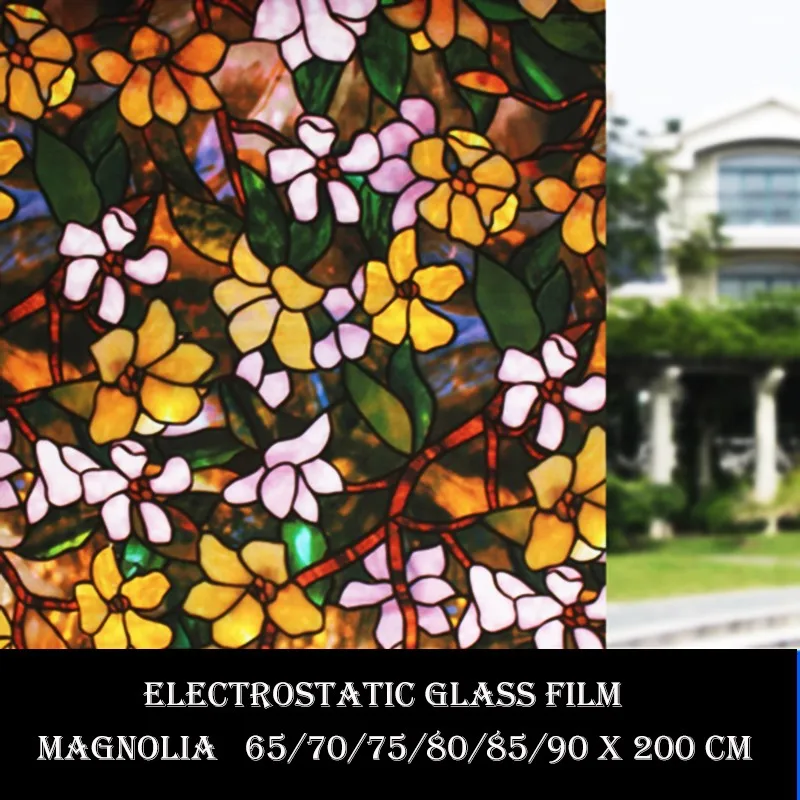 

Summer Magnolia Pattern No Glue Static Cling Decorative Window Film, 35.4-by-78.7 Inches(90 X 200CM)