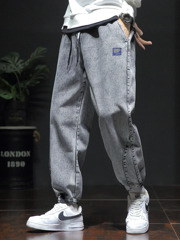 2023 Spring Summer New Streetwear Loose Denim Jogger Pants Men Fashion Baggy Drawstring Jean Trousers Big Size 5XL