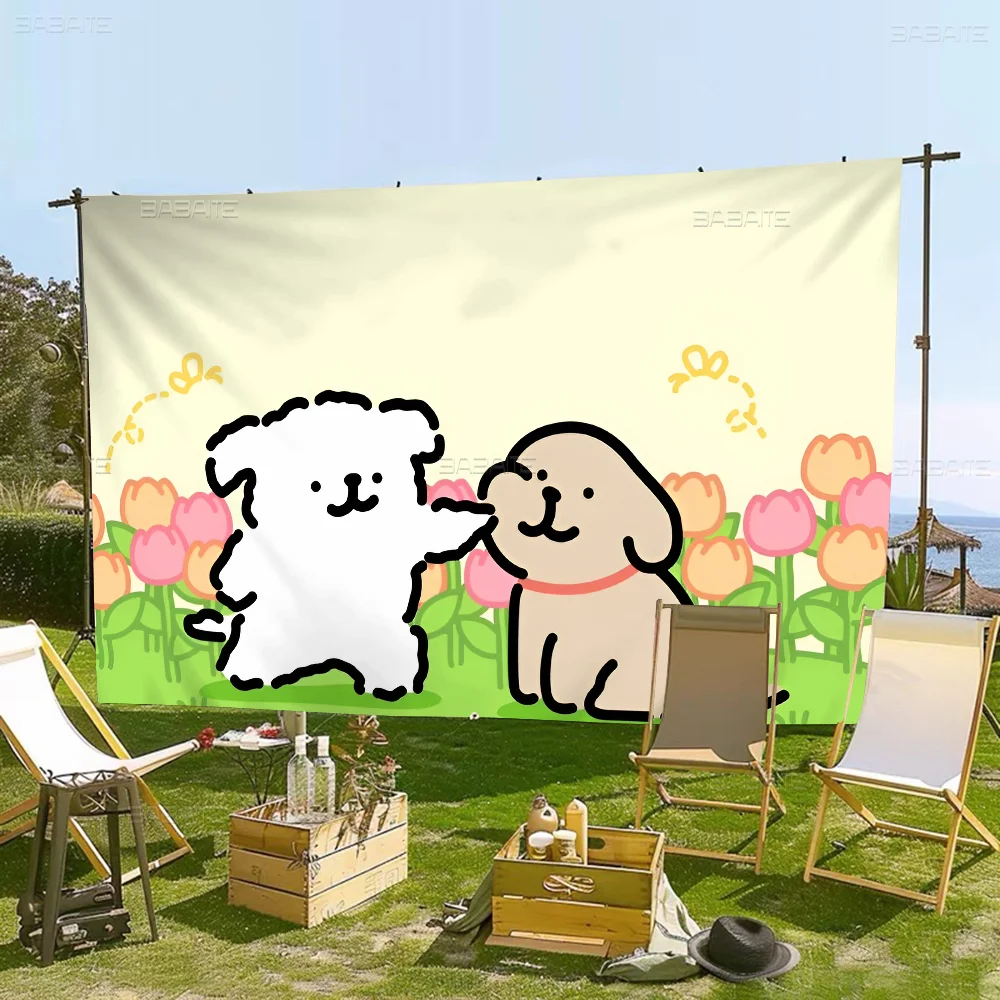 Cartoon Line MalteseDog Cute Printed Large Flag Art Science Fiction Room Home Decor Banner
