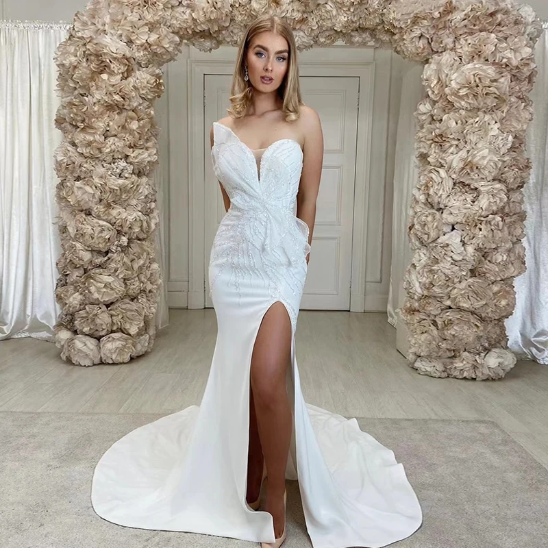 

Wedding dress Mermaid wedding dress luxury retro champagne v-neck applique decoration wedding gown big skirt