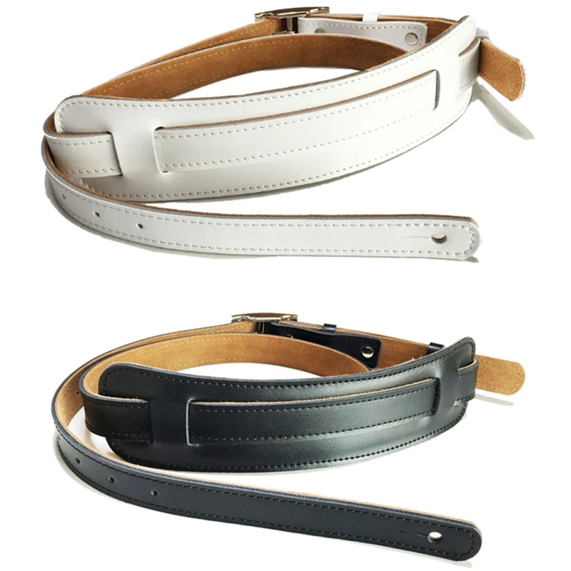 

2X Leather And Metal Buckle Electric Guitar Strap Belt Shoulder Pad Adjustable Guitar Straps-White Color & Black Color