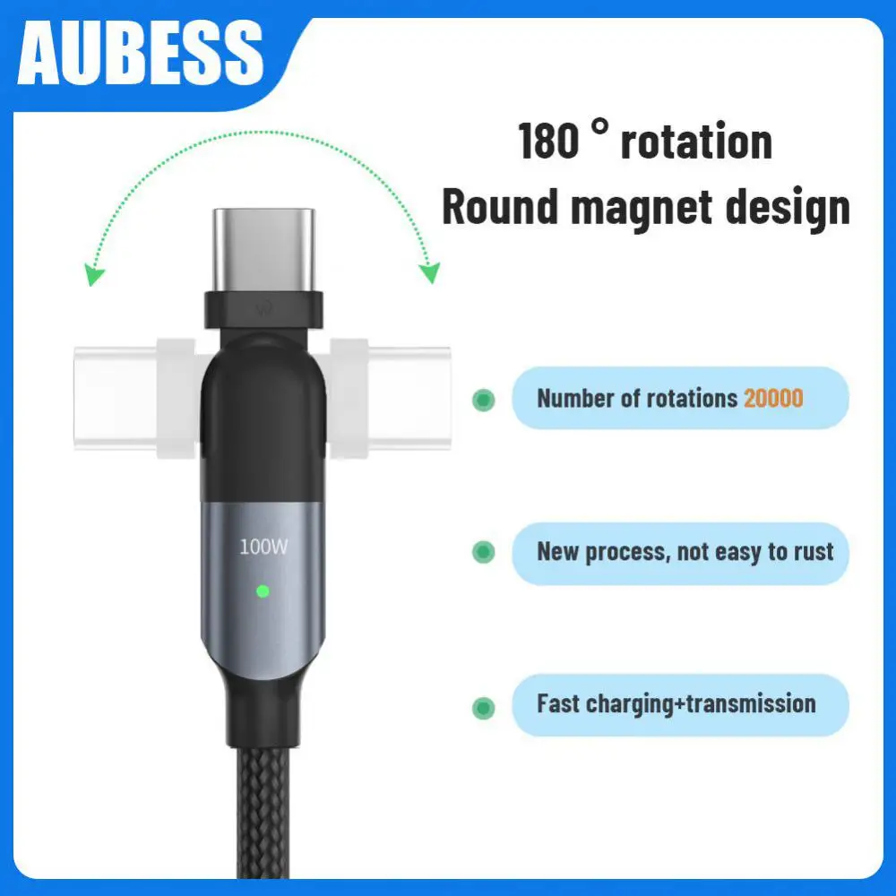 

Braided Charger Cable Aluminum Alloy Type-c To Usb Cable Rotating Data Cable Pd 60w Phone Accessories 3a Fast Charging Cord