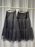 new products in spring and summer woman skirt casual metal thread deerskin velvet lining side zipper placket medium length skirt