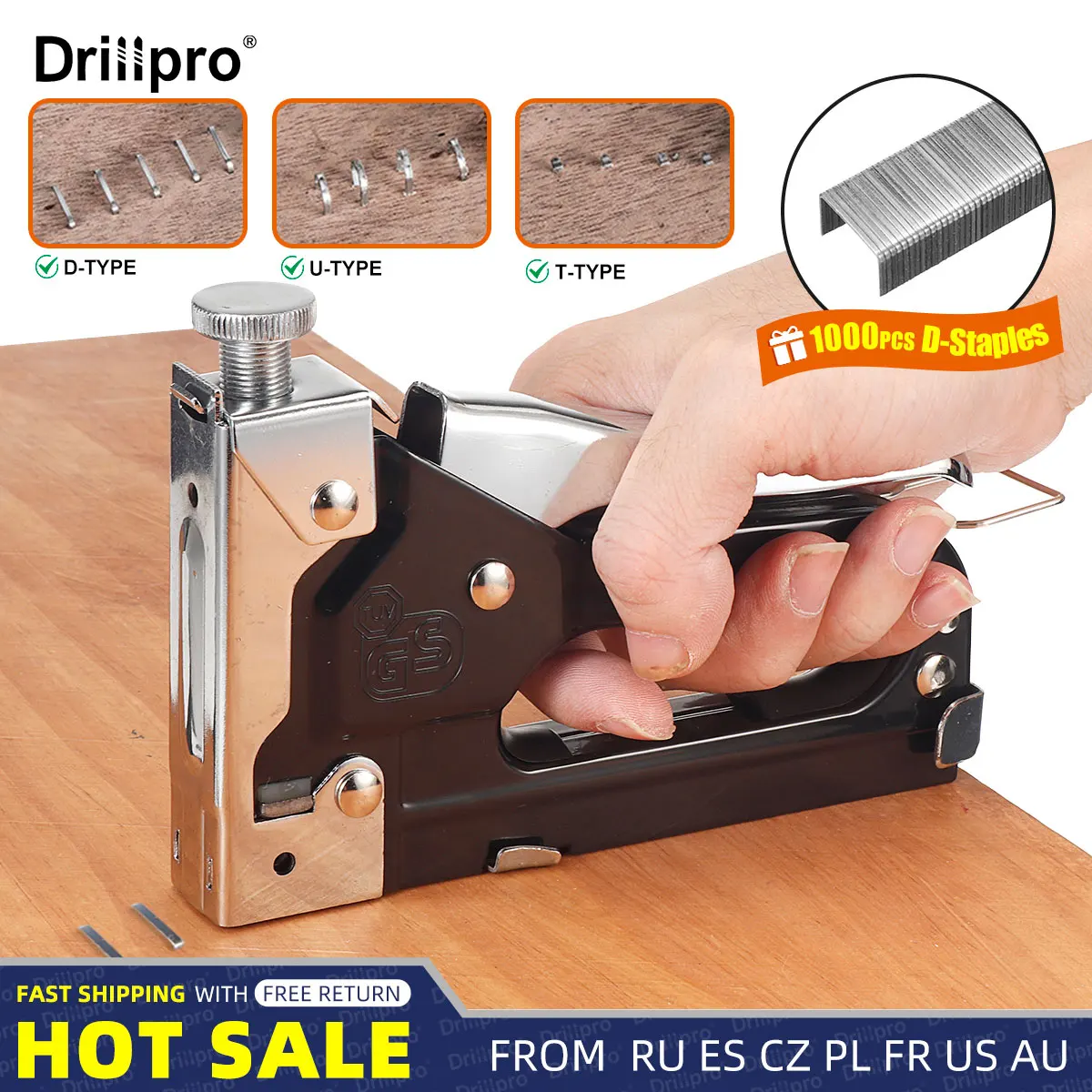 

Drillpro 3 IN 1 Staple Gun for DIY Home Construction Wood Stapler Upholstery Fix Furniture Frame Nail Gun + 1000 Staples Nailer