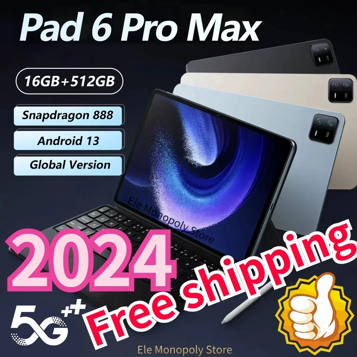 

2024 Pad 6 Pro Tablet Android 13 Snapdragon 888 Octa Core 16GB 512GB 11 Inch HD Screen 5G Wifi Original Global Version Tablet PC