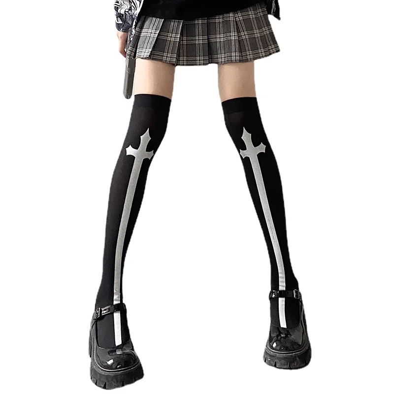 New Hot Girl Bone Bow Socks Streetwear Girls Black Sweet Cute Pink Y2K Harajuku Lolita Fishnet Stockings Thigh High Stockings