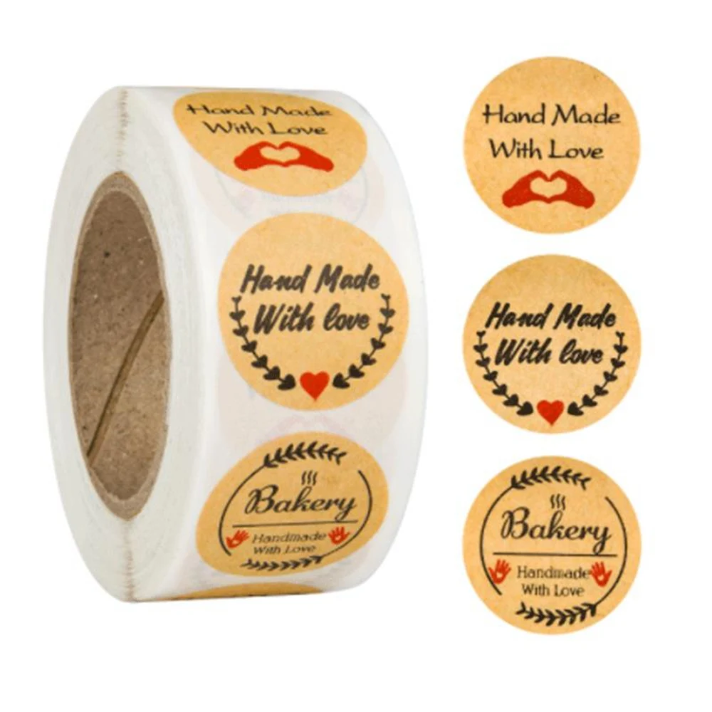 

500pcs three designs hand made brown kraft sticker bakery Christmas Gift Decoration Favors Labels Good Cute Sticker